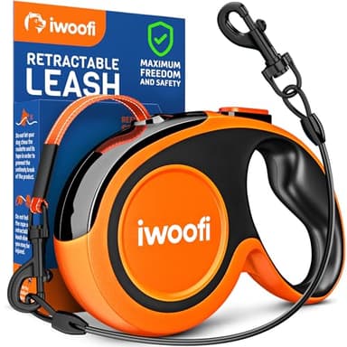 Retractable Dog Leash 18.2 ft – Chew Proof Cable Included – 360° Tangle-Free Design – Heavy Duty Reflective Leash – Soft Anti-Slip Grip Outdoor Daily for Small & Medium Dogs up to 50 lbs (Orange)
