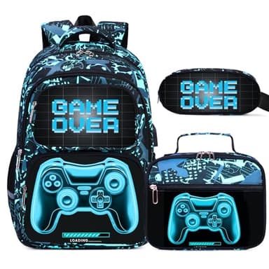 Bevalsa Backpack for Boys, School Bags for Kids, Bookbag for Boys Girls Children Teens Backpacks for Elementary Middle High school Student, Bookbag and Lunch Bag Set with USB Charging Port (Luminous)