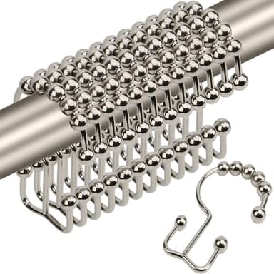 Gidse Shower Curtain Hooks,Sturdy Stainless Steel Double Sided Shower Hooks Rings for Bathroom Shower Curtain Rods Curtains Set of 12 Hooks - Nickel