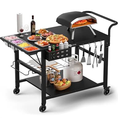 Leteuke Pizza Oven Table, Grill Cart Table for Blackstone Griddle, Outdoor Pizza Oven Stand Fits Ninja, Cuisinart, Gozney, Solo Stove, BBQ Prep Tables Station with Seasoning Tray, 47"x27.5"x30"