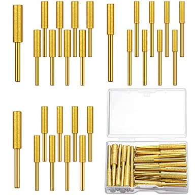Chumia 30 Pcs Diamond Chainsaw Sharpener Stone Bit High Hardness Chainsaw Sharpening Titanium Plated Wheels Grinding Tool for Electric Chain Saw Jewelry Stone, 5/32, 3/16, 7/32 Inches (Gold)