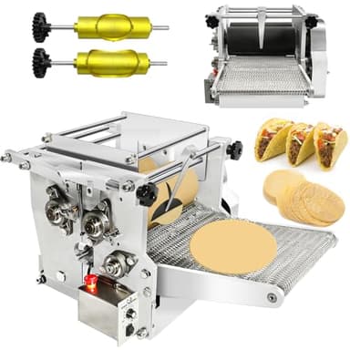 Electric Tortilla Maker with 2 Free Mold (4in+6in), Heavy Duty Commercial Automatic None-Stick Mexico Chapatti Corn Machine 1500-2000pcs/h Suitable for Produce Sopes Gorditas Roti Pita (Black Roller)