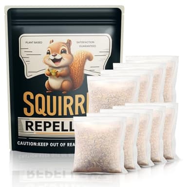 Squirrel Repellent Outdoor, Natural Squirrel Deterrent for Plants, Attic & Bird Feeders, Safe Around Kids & Pets, Helps Keep Squirrels Chipmunk Away from Yard & Garden – 10 Pouches
