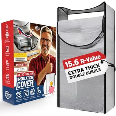 Premium Energy Saving Attic Stairs Insulation Cover – Full Set Extra Thick, Double Bubble, Fits 54" x 25" x 11" Pull-Down Door - Universal Size (54" x 25" x 11")