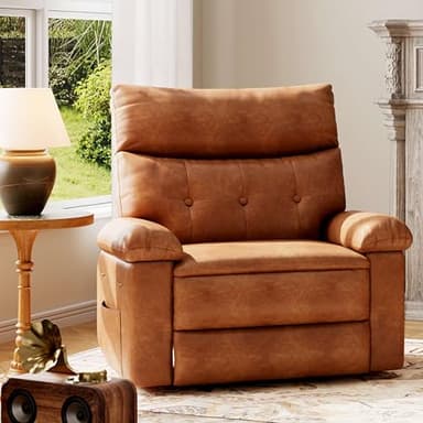 GarveeHome Oversized Wide Recliner Chair - Heat and Massage, PU Leather Extra Wide Manual Recliner for Adults, Large Lazy Chair with 1.5X Sponge Comfort Arm and Back for Living Room, Bedroom