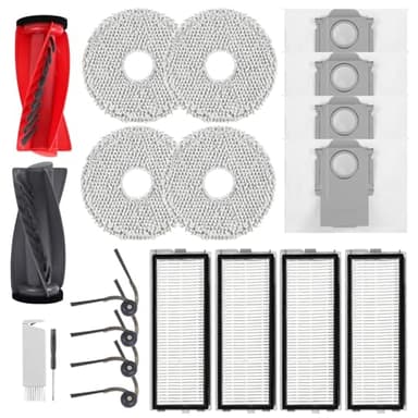 20 Pack Replacement Parts for Roborock Qrevo S5V/Qrevo Curv/Qrevo Curv S5X/Qrevo Edge S5A Series Robot Vacuum Cleaner Accessories, 1 Main Brush, 4 HEPA Filters, 4 Dust Bags, 4 Mop Pads, 4 Side Brushes