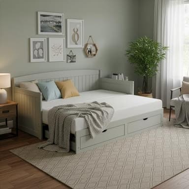 Alaterre Furniture Harmony Twin to King Daybed with Pop Up Trundle Bed - Solid Wood Twin Day Bed with 2 Pull-Out Storage Drawers and 400lb Capacity - For Kids, Guest Room, Living Room (Dove Gray)