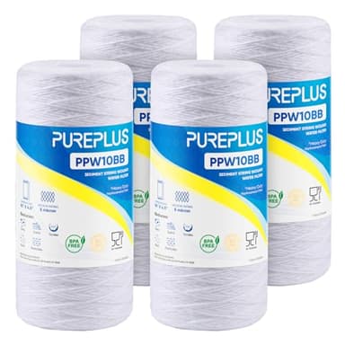 PUREPLUS 5 Micron 10 x 4.5 Whole House String Wound Sediment Filter for Well Water, Replacement Cartridge for 84637, WPX5BB97P, PC10, 355214-45, 355215-45, WP10BB97P, WP5BB97P, 4Pack