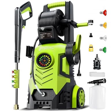 Pressure Washer Power Washer with 8 Level Adjustable Touch Screen, 4 Quick Connect Nozzles,Inlet Hose&Filter&Foam Cannon for Cars/Fences/Driveways/Home Cleaning,Yellow