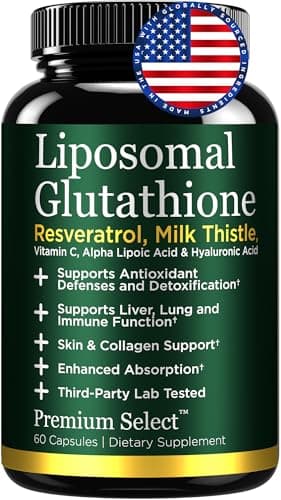 Premium Select Nutrition Liposomal Glutathione Capsules with Resveratrol & Milk Thistle Supplement for Men and Women - L-Glutathione - 60 Capsules, Third Party Tested, Made in USA