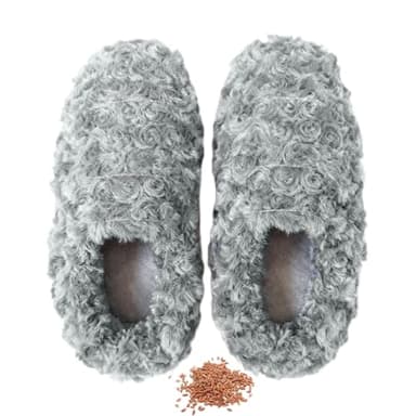 sfiocoopck Microwavable Slippers for Men and Women, Microwave Heated Slippers for Cold Foot, Feet Warmers for Feet Soothing, Microwave Heating Pad for Foot, Heat Compress, Washable Cover, Grey, S