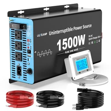 OLTEANP 1500W Sump Pump Battery Backup System, Pure Sine Wave Power Inverter with Charger, Backup System for Power Outage, LCD Screen Remote Controller, Automatic Switching for Grid and Battery