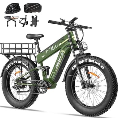 FREESKY 2025 Upgraded Dual Battery 48V 41AH Peak 2500W Motor 90-160 Miles Long Range Electric Bike for Adults 38MPH+ 26" Fat Tire Full Suspension EBike with Dual Hydraulic Brakes