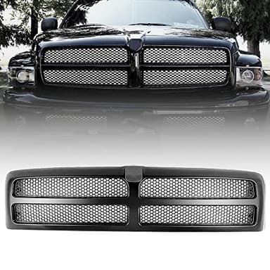 DIBON AUTO Black Frame Honeycomb Mesh Style Front Upper Grille Grill Compatible For Dodge Ram 1500 2500 3500 Grille Grill Pickup Truck 1994 1995 1996 1997 1998 1999 2000 2001 2002