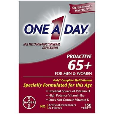 One A Day Proactive 65+, Mens & Womens Multivitamin, Supplement with Vitamin A, C, D, and Zinc to Support Bone Health & Cell Health, Calcium, Folic Acid, Tablet 150 Count
