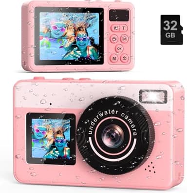 4K Waterproof Camera,Underwater Digital Camera,10FT Floating Camera for Snorkeling,Surfing,Swimming and Kayaking,Dual-Screen Selfie,Autofocus,18X Zoom,Fill Light,32GB Card,Type-C Rechargeable,Pink