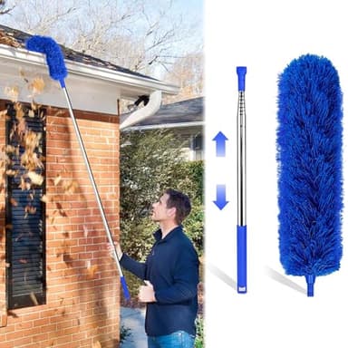 Gutter Cleaning Tool from Ground - Adjustable Gutter Cleaner Tools | No Ladder Needed Rain Gutter Gutter Cleaning Tool Easy Remove Leaves and Debris Under Gutter Hangers - (Blue)
