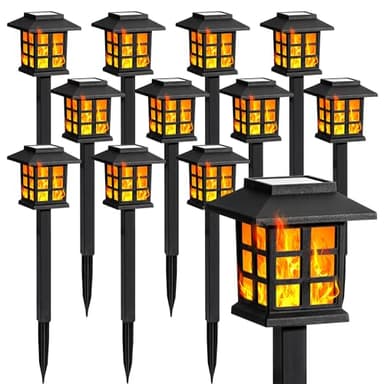 GIGALUMI Solar Lights for Outside,12 Pack Flickering Flame LED Solar Outdoor Lights, Waterproof Solar Garden Lights Maintain 10 Hours of Lighting for Christmas, Garden, Landscape, Path, Yard, Patio