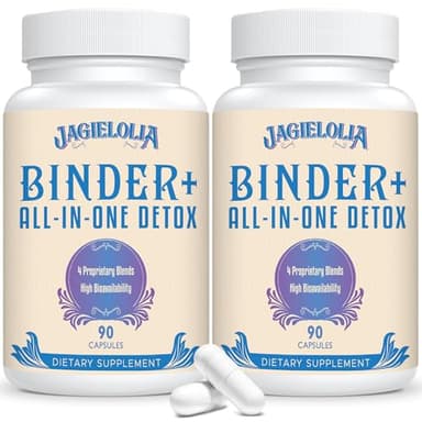 Jagielolia All-In-One Detox Binder Supplement 1500 MG - High Bioavailability, Liver Gut Detox Cleanse with Activated Charcoal, Zeolite & Bentonite Clay for Toxins, Liver, Digestive, 180 Vegan Capsules