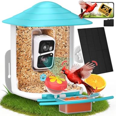 birdsnap® TUC Bird Feeder with Camera 2K HD, Solar Panel 32GB Card 4-in-1 Perch, 160°View Auto Detect & Notify AI Identify Video Bird Camera Wireless Outdoors Ideal Gift for Birds Lover