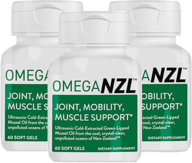 OMEGANZL Original Omega-3 Joint Support Supplement, Best Natural Muscle Relief, Green Lipped Mussel Oil Capsules, 180 Softgels, No Fishy Aftertaste