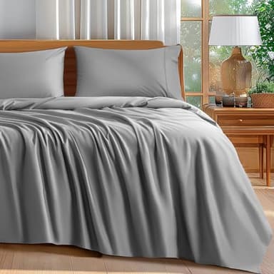 Shilucheng 100% Cotton Queen Size Sheets Set - 600 Thread Count，Luxury Egyptian Cotton Bed Sheets，5-Star Hotel Quality Sheets, Breathable & Cooling, 16 Inch Deep Pocket - 4 Piece (Grey, Queen)