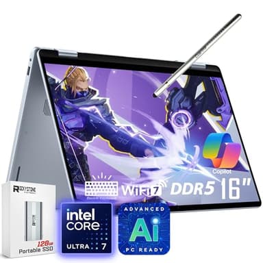 Dell 16 Plus 2-in-1 Laptop, 16" 1920 x 1200 Touchscreen, Core Ultra 7 256V(>i9-13900H), AI Ready, Copilot, Backlit Keyboard, 1080p Webcam, Wi-Fi 7, Windows 11 Pro, Ice Blue(16GB DDR5 RAM | 1TB SSD)
