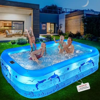 StarOcean 2026 Upgrade Inflatable Pool with Lights, Family Inflatable Swimming Pool for Kids,Adults,Blow Up Pool Solar Powered,Large Kiddie Pool,100"x63"x20"Oversized Thickened Pool for Backyard-Blue