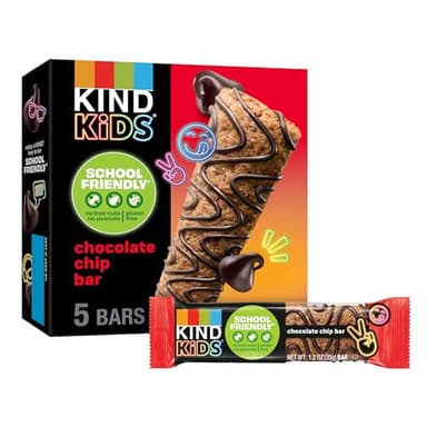 KIND Kids Snacks, Chocolate Chip Bar, Tree Nut and Peanut Free, Gluten Free, Whole Grains and Oats, 5g Protein, 5 Count