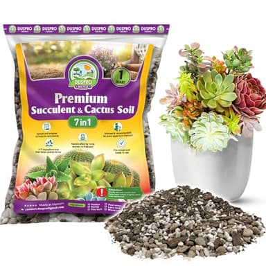 DUSPRO Succulents Soil Potting Mix – 7 in 1 Ingredients Well-Draining, Nutrient-Rich Cactus Potting Soil for Succulents and Cacti, Indoor & Outdoor Use, Ready to Use, Supports Healthy Root Growth, 1QT