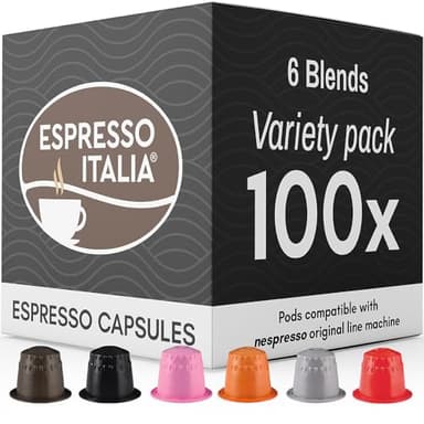 ESPRESSO ITALIA 100 Count Variety Pack - 6 Blends of Capsules compatible with Nespresso Original Line Machines, Medium-Dark Roast Assorted Italian Coffee Pods, Intensity 6-12, Arabica and Robusta.