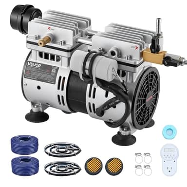 VEVOR Pond Aerators, 5.2CFM Aeration System for Lake up to 3 Acres, 3/4 HP Air Compressor, 2 Diffusesr & Two100' Weighted Tubings, Aeration Pump for Outdoor Ponds & Lakes Deep Water Oxygen Circulation