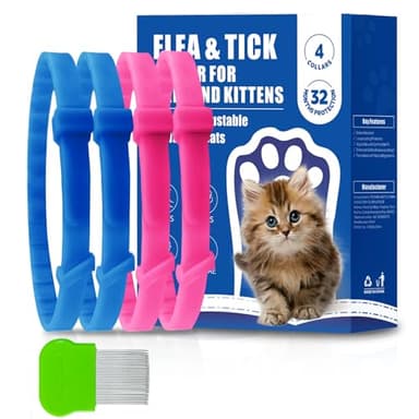 4 Pack Flea and Tick Collar for Cats, Natural Plant Oil Formula Cat Flea Collar Provides 32-Month Protection for Flea & Tick Prevention, Waterproof & Adjustable Cat Flea Treatment for Most Cats