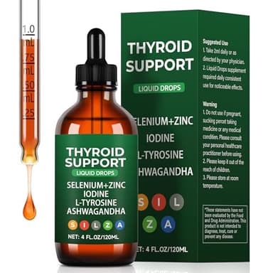 Crobirware Thyroid Support Complex Liquid Drops for Women & Men - High Potency Iodine, Zinc, Selenium & Ashwagandha for Cortisol & Stress Relief - Natural Metabolism & Energy Booster - 4 oz (120ml)
