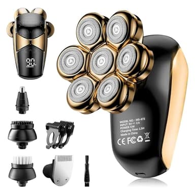 SHPAVVER Head Shavers for Bald Men: 5-in-1 Upgraded Electric Razor - IPX7 Waterproof Shaving Grooming Kit for Balder - Turbo Speed & Precision Blades (Ink Gold)