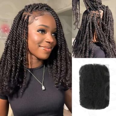 QVR Afro Kinkys Bulk Human Hair for Dreadlock Extensions Repair Locs 16inch Natural Black Color, Twist Braiding Afro Kinky Human Hair for Locs 1 Pack 50 Gram
