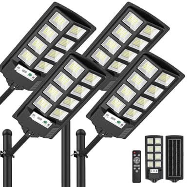 WYWNA Solar Lights Outdoor, 6000K LED Solar Lights Outdoor Waterproof, Solar Flood Lights Outdoor with Motion Sensor and Remote Control, Solar Street Light Dusk to Dawn 4-Pack