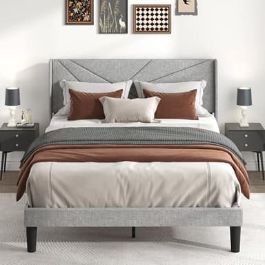 Pricolotus Queen Size Bed Frame with Upholstered Wingback Headboard, Easy Assemnly Platform Bed and Heavy Duty Wooden Slats Support, Noise-Free, No Box Spring Needed (Light Gray, Queen)