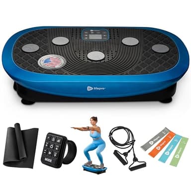 LifePro Rumblex Plus 4D Vibration Plate Exercise Machine - Triple Motor Oscillation, Linear, Pulsation + 3D/4D Motion Vibration Platform/Whole Body Vibration Machine for Weight Loss & Shaping. (Blue)