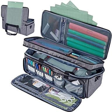 HOMEST Double Layer Carrying Case with Mat Pocket for Cricut Maker 4, Explore 4, Multi Front Pockets for Accessories and Supplies, Grey