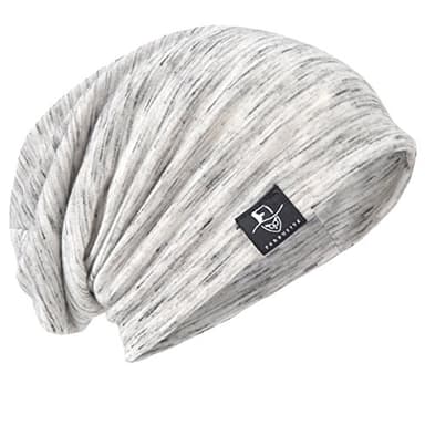 JESSE · RENA Men's Chic Striped Thin Baggy Slouch Summer Beanie Skull Cap Hat (Pale)