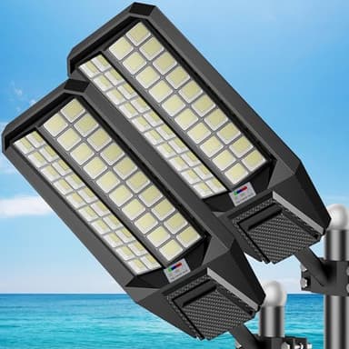 Jadisi 2-Pack 10000W Solar Street Light - 600000 Lumens, Dusk-to-Dawn, Waterproof, Ideal for Commercial & Outdoor Parking Lots - Energy-Efficient Solar-Powered, 3-Year Warranty