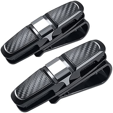 FineGood 2 Pack Glasses Holders for Car Sun Visor, Sunglasses Eyeglasses Mount with Ticket Card Clip - Black
