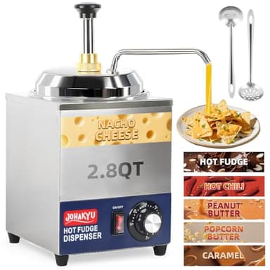 JOHAKYU 2.8Qt Commercial Nacho Cheese Dispenser with Pump Warmer - Stainless Steel, 86-230°F Temp Control - for Hot Fudge Caramel
