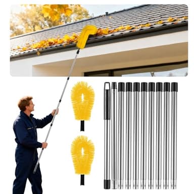 LrqzHsyl Gutter Cleaning Tools from The Ground - 12.7FT Long Adjustable gutter Cleaner & Brush, No Ladder Needed | Gutter Clean Out Tool Makes it Easy To Clean Leaves, Branches And Debris from Gutters