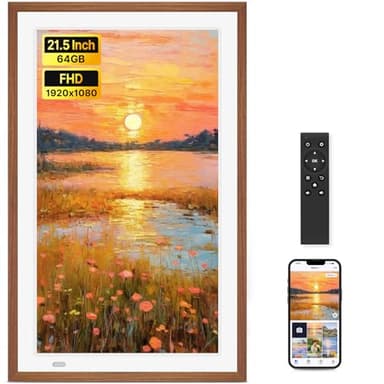 Uhale 21.5" Large Digital Picture Frame WiFi Wood with Remote Control, 1920 x 1080 FHD IPS No Touch Screen Electronic Photo Frames Wall Mount with 64GB, Support SD USB, Share Photos Videos Instantly