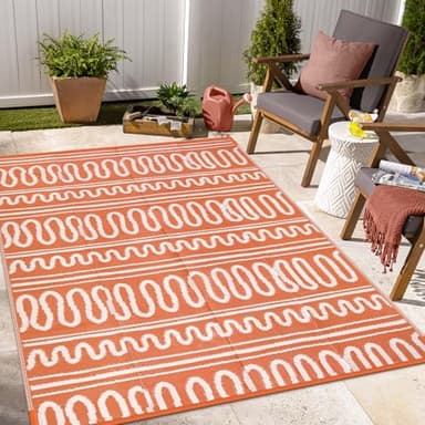 Beeiva Waterproof Outdoor Rug, 6x9 Plastic Outdoor Rug for Patio, Reversible Non Shedding RV Outdoor Mat for Deck, Balcony, Backyard, Porch, Camping, Picnic - Orange