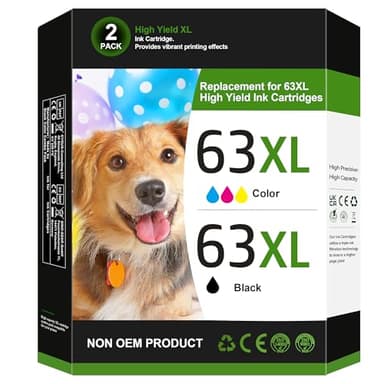 63XL Ink Cartridges Black and Color Replacement for HP Ink 63 for HP 63XL Ink Cartridge Combo Pack Work for HP OfficeJet 3830 4650 5255 5258 5200; Envy 4520 4512 4510; DeskJet 1112 2130 3630 (2 Pack)