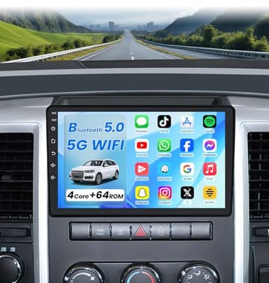 4Core 64ROM Car Radio for Dodge RAM 1500 2500 3500 2009-2012:Upgrade for Ram GPS SWC Bluetooth 5.0 10.2 Inch IPS Touchscreen Back-Up Camera Wireless CarPlay & Android Auto