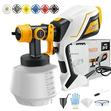Paint Sprayer 1000W HVLP Electric Spray Paint Gun with 6 Copper Nozzles and 3 Spray Patterns 1200ML High Capacity Container for Furniture, Fences, Walls, Garage Doors (Yellow)